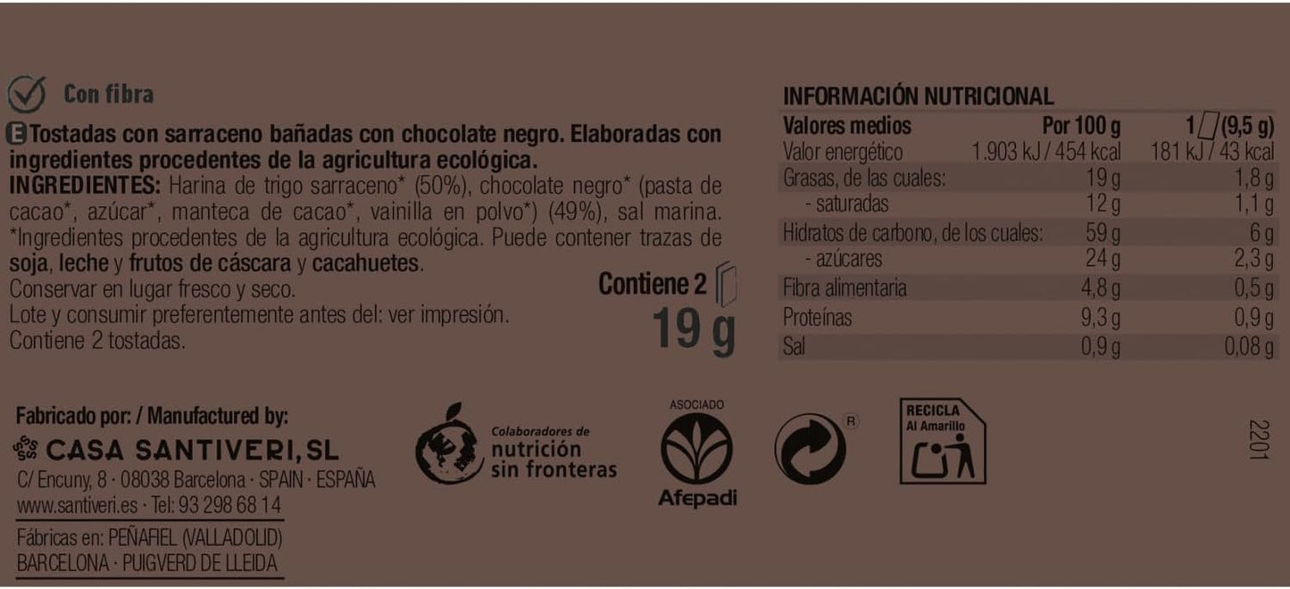 Fette biscottate croccanti di grano saraceno con cioccolato fondente BIO 3x57 g