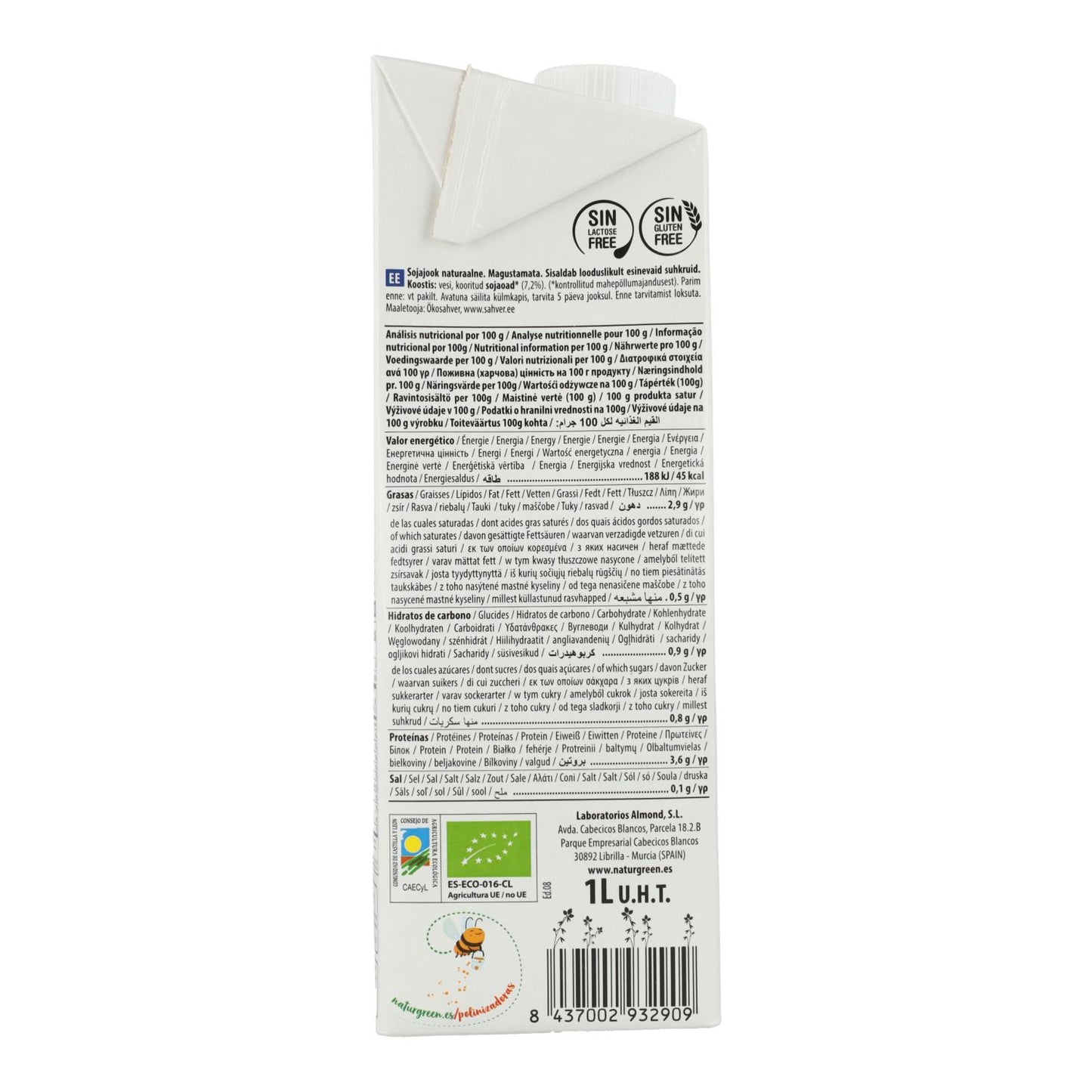 Pack 6 x Bebida de Soja Nature BIO sin Azúcares NaturGreen 1 L