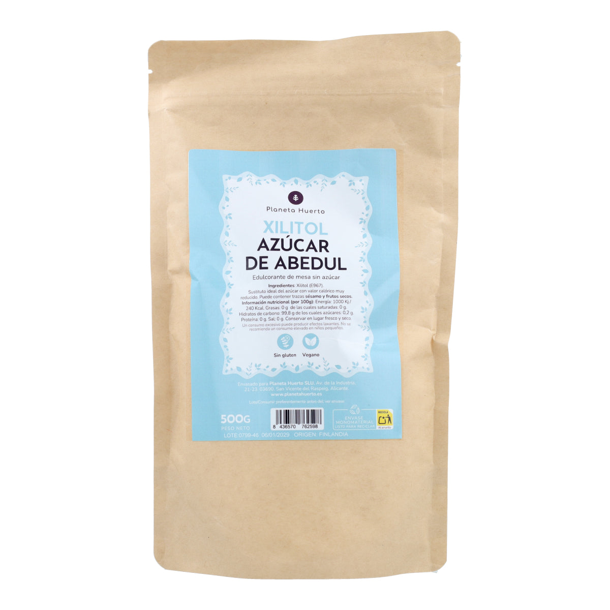 Zucchero di betulla allo xilitolo Planeta Huerto 500 g