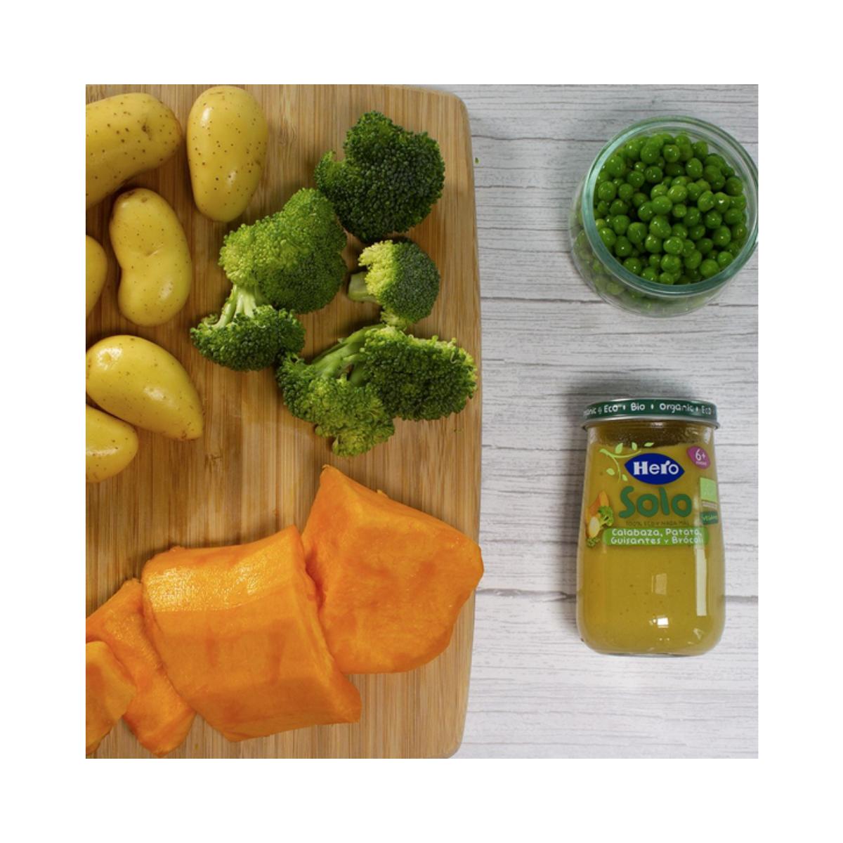 Tarrito de Calabaza, Patata, Guisantes y Brócoli Eco 190 g-Hero Solo