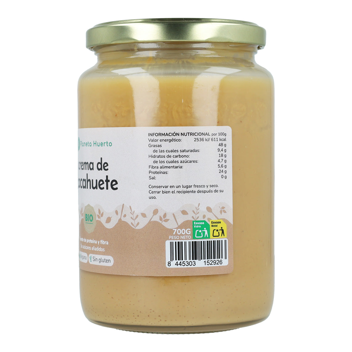 Pack 6x Crema de Cacahuetes ECO Planeta Huerto 700g