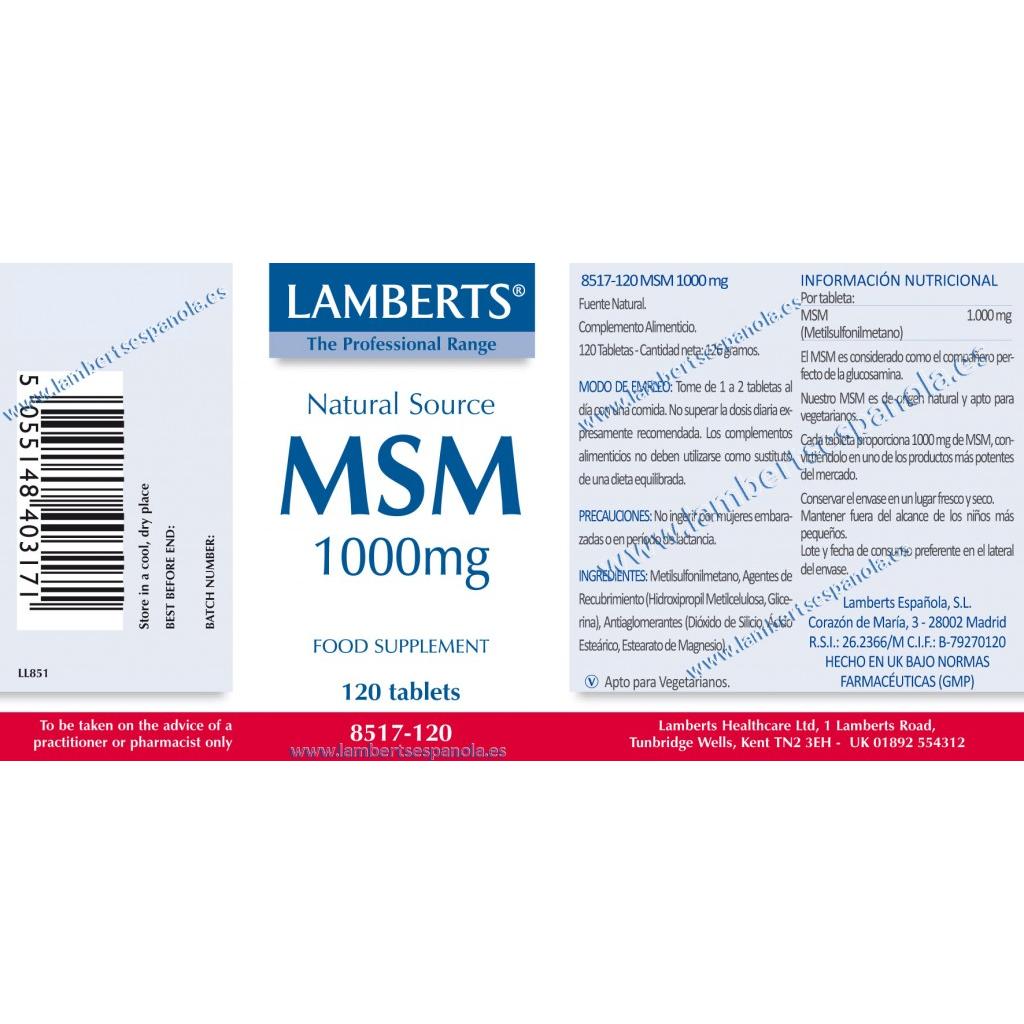 MSM 1000 mg de Fuente Natural Lamberts 120 tabletas