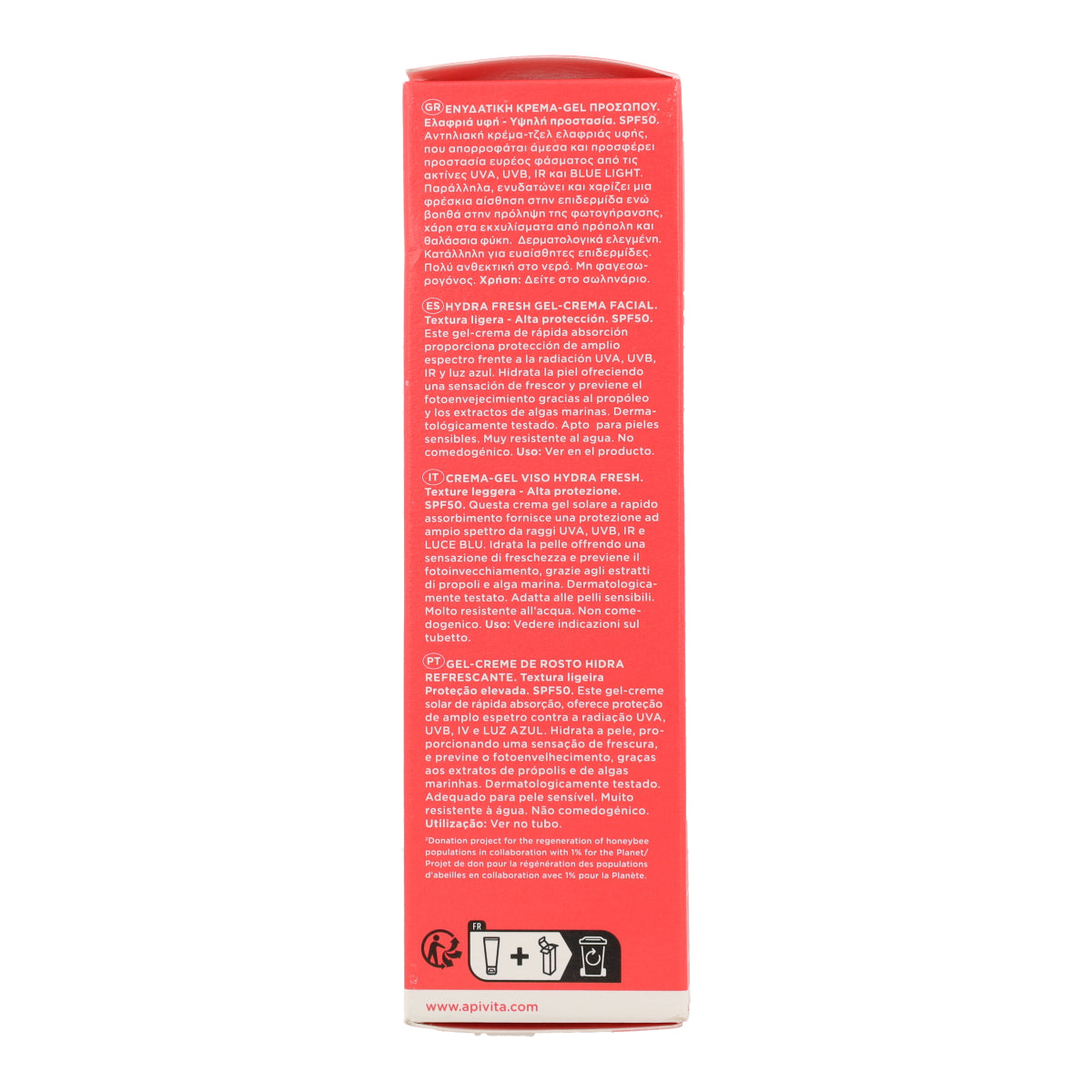 Gel crema solare Hydra Fresh SPF50 Apivita 50 ml