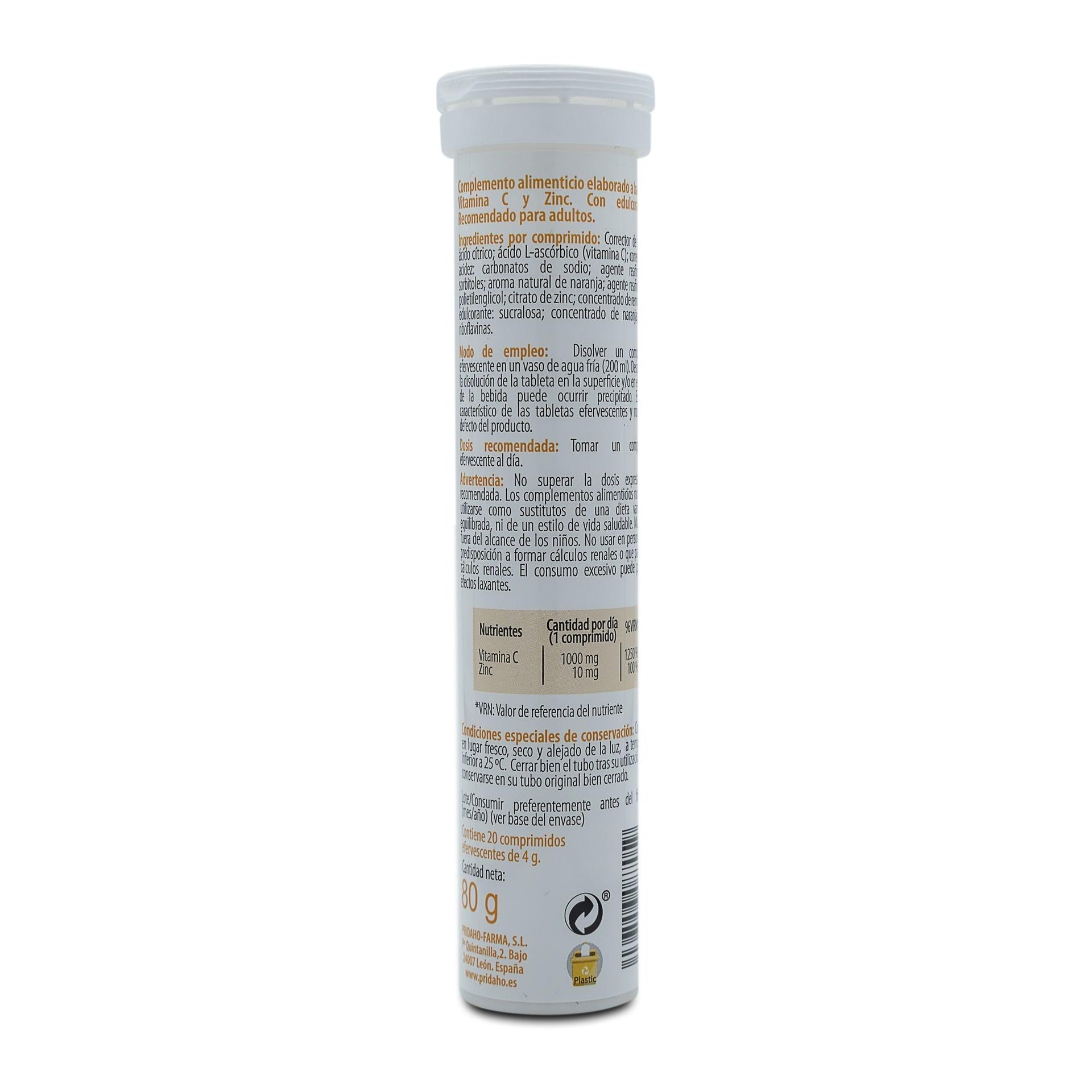 H4U Vitamina C + Zinc vitaminas y minerales 20 comprimidos efervescentes sabor naranja