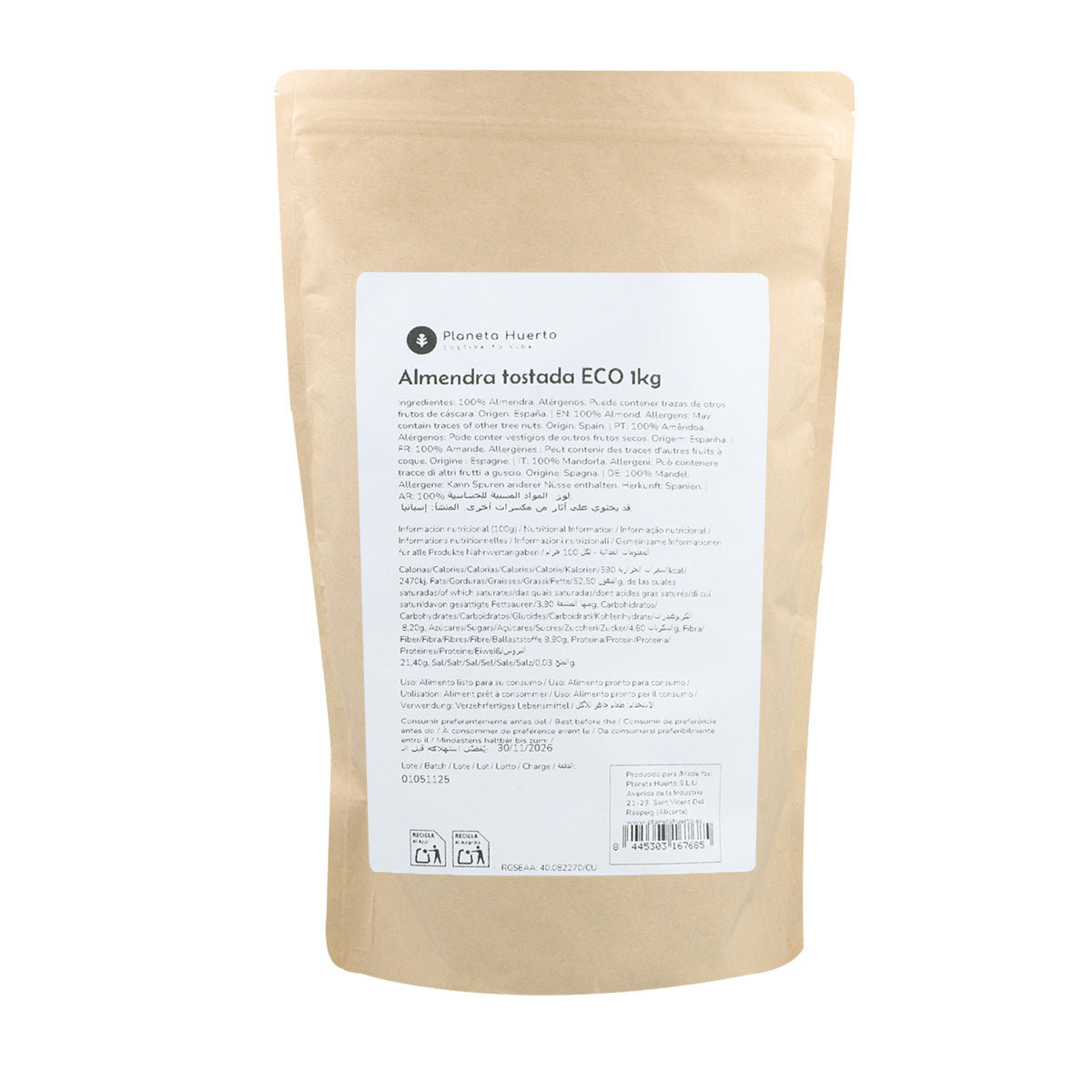 Almendra tostada con piel ECO Planeta Huerto 1 kg