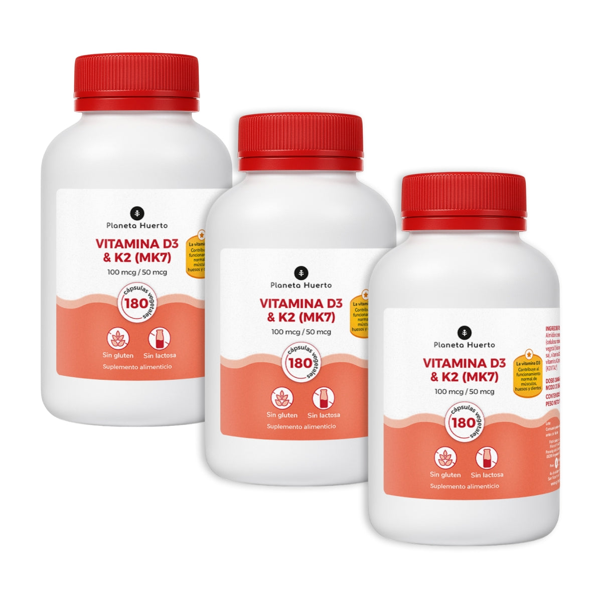 Pack 3xVitamina D3 & K2 Mk7 Planeta Huerto 180 Capsulas