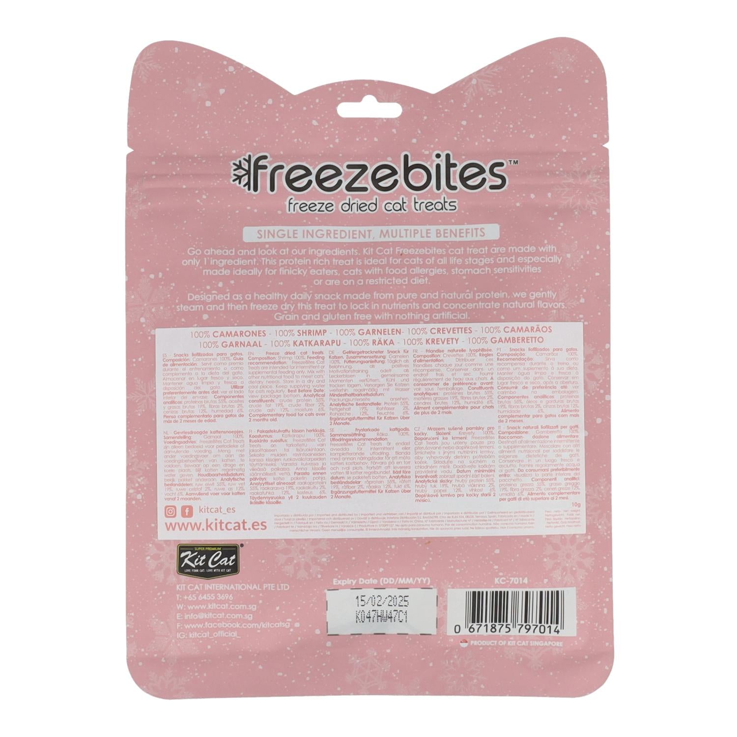 Kit Cat FreezeBites - Camarones 10 g Snack liofilizado natural para gatos