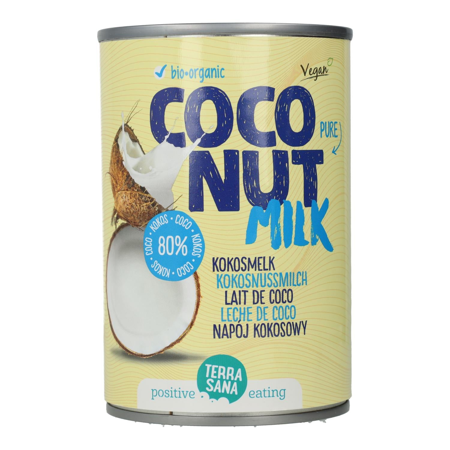 Leche de coco 80 % BIO Terrasana, 400 ml