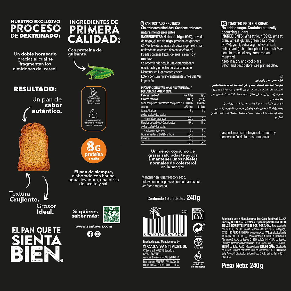 Pane tostato proteico 25% proteine Santiveri 240 g