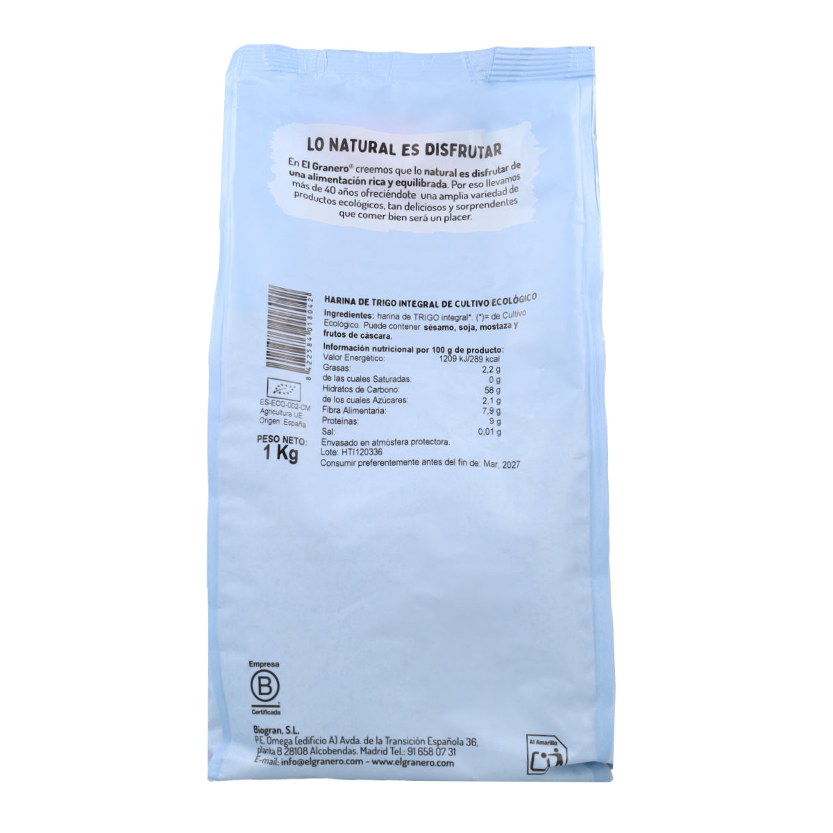 Farina integrale di grano biologico El Granero 1 kg