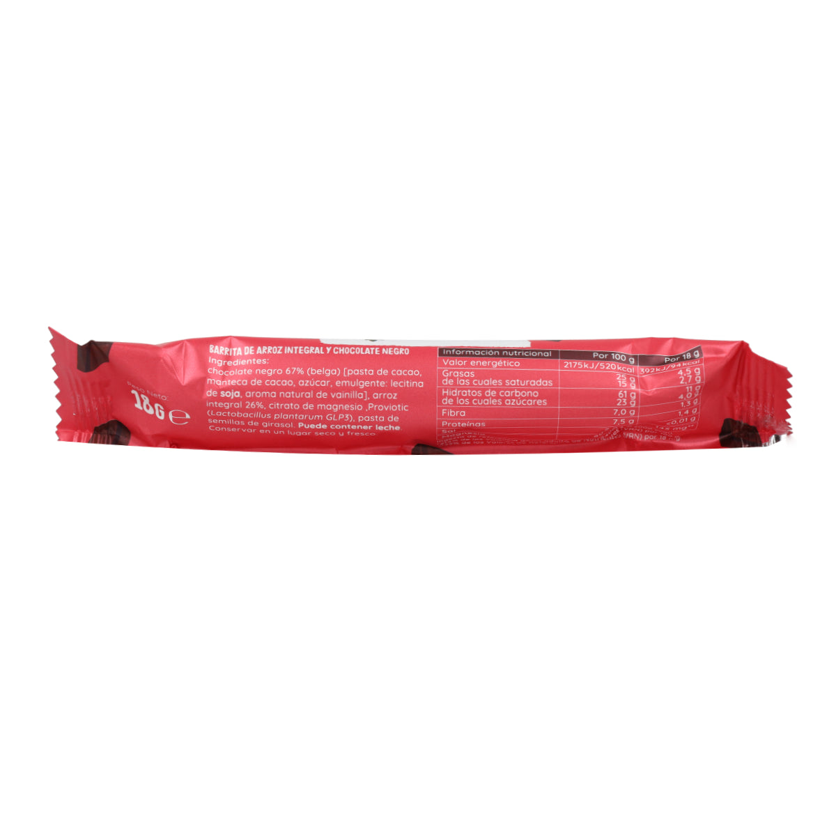Barretta di riso e cioccolato fondente senza glutine 18 g