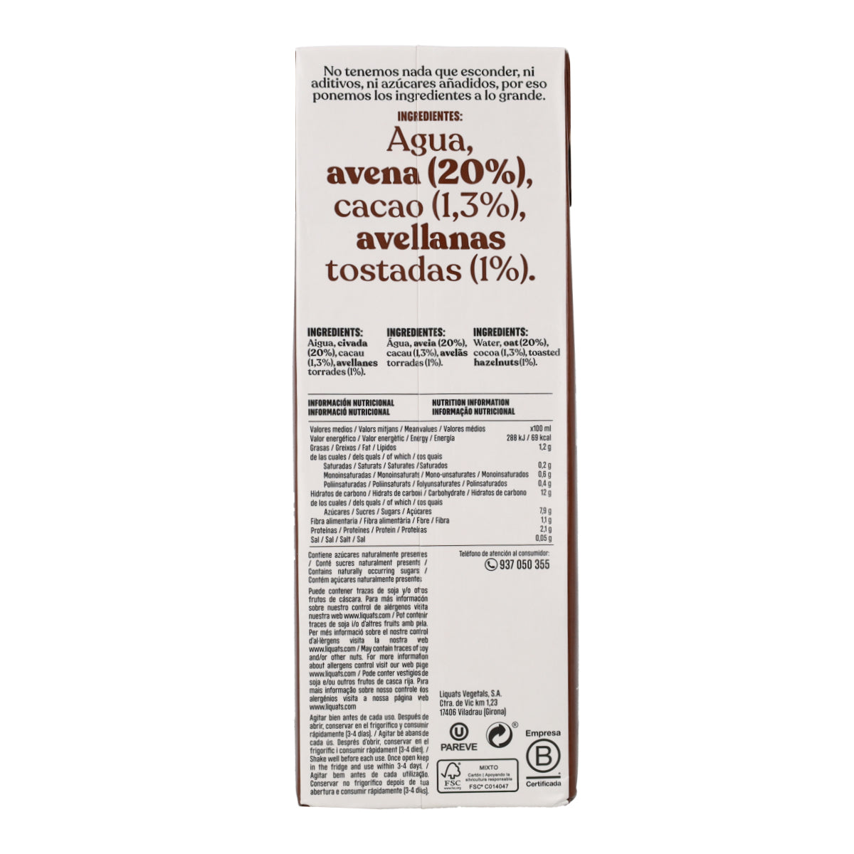 Bevanda al cioccolato e avena YOSOY 1L