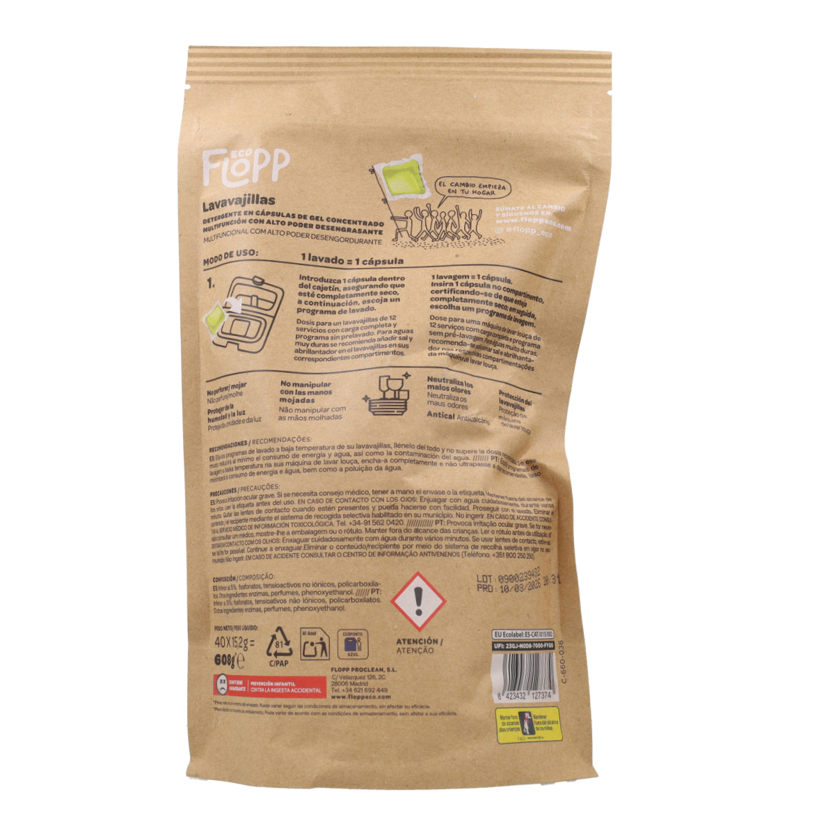 Detersivo per piatti in gel ECO Flopp 40 capsule