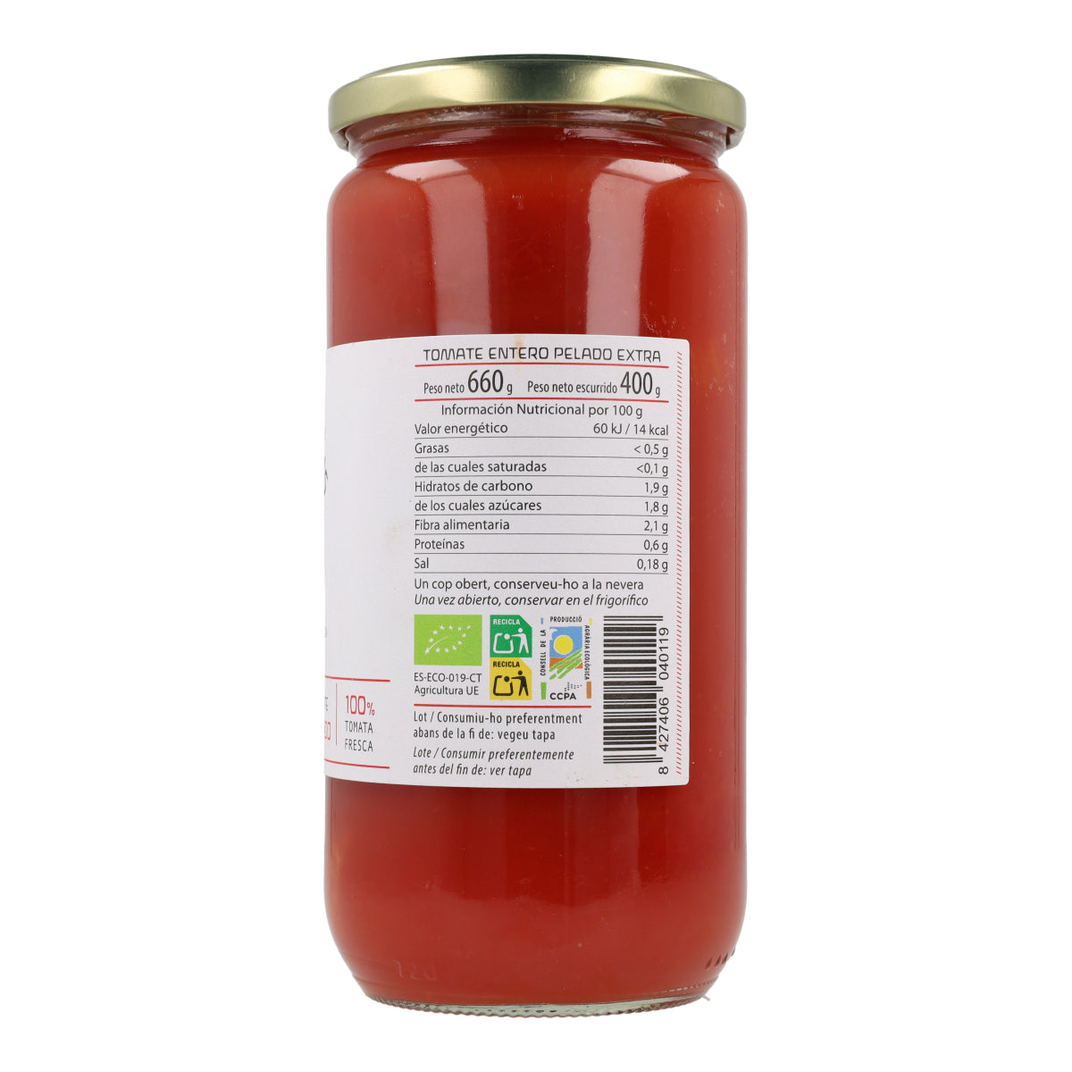 Pomodori pelati interi ECO Cal Valls 660 g