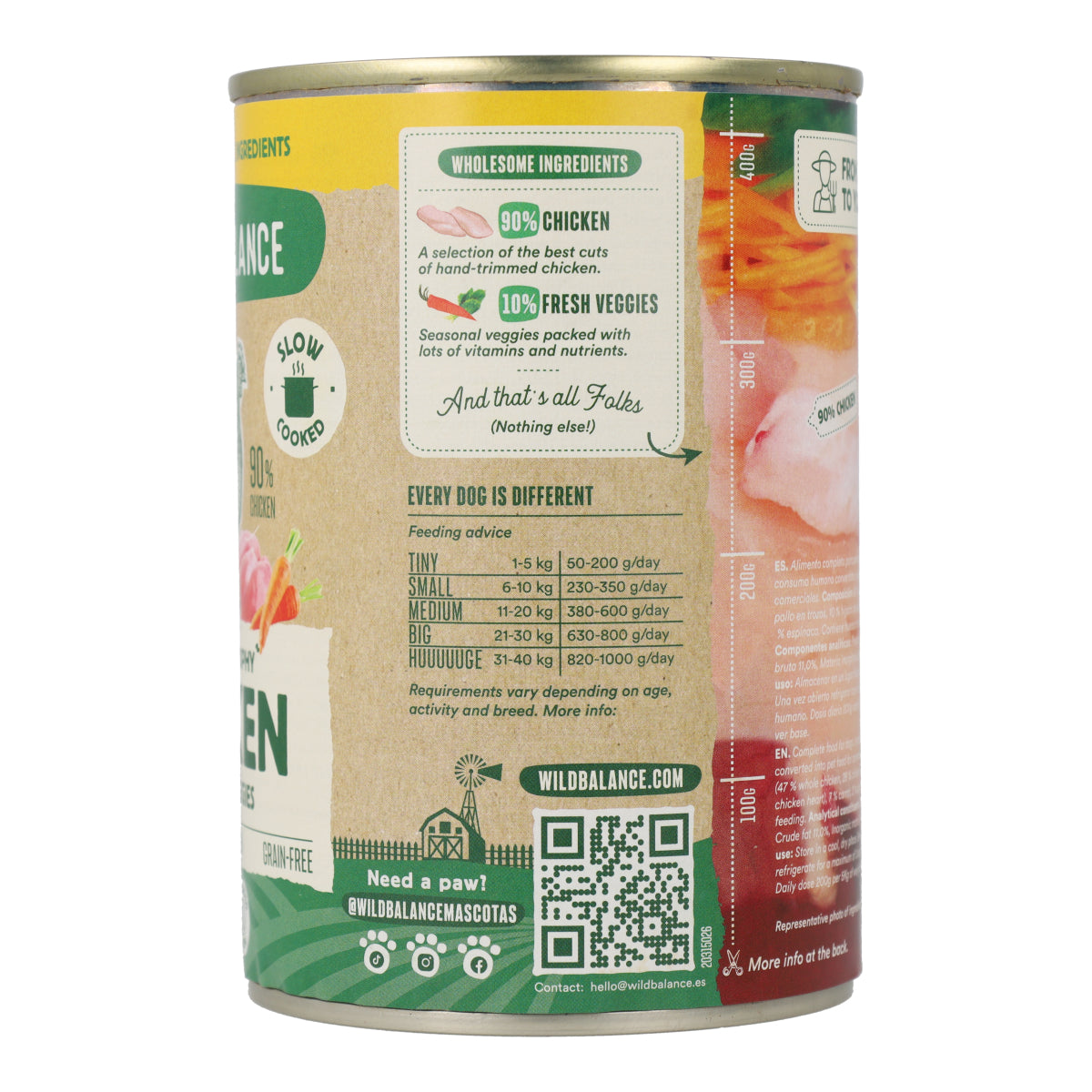 Lattina di pollo BARF per cani Wild Balance 400 g