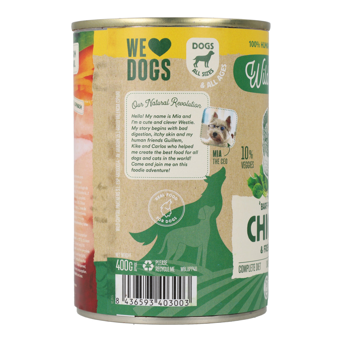 Lattina di pollo BARF per cani Wild Balance 400 g