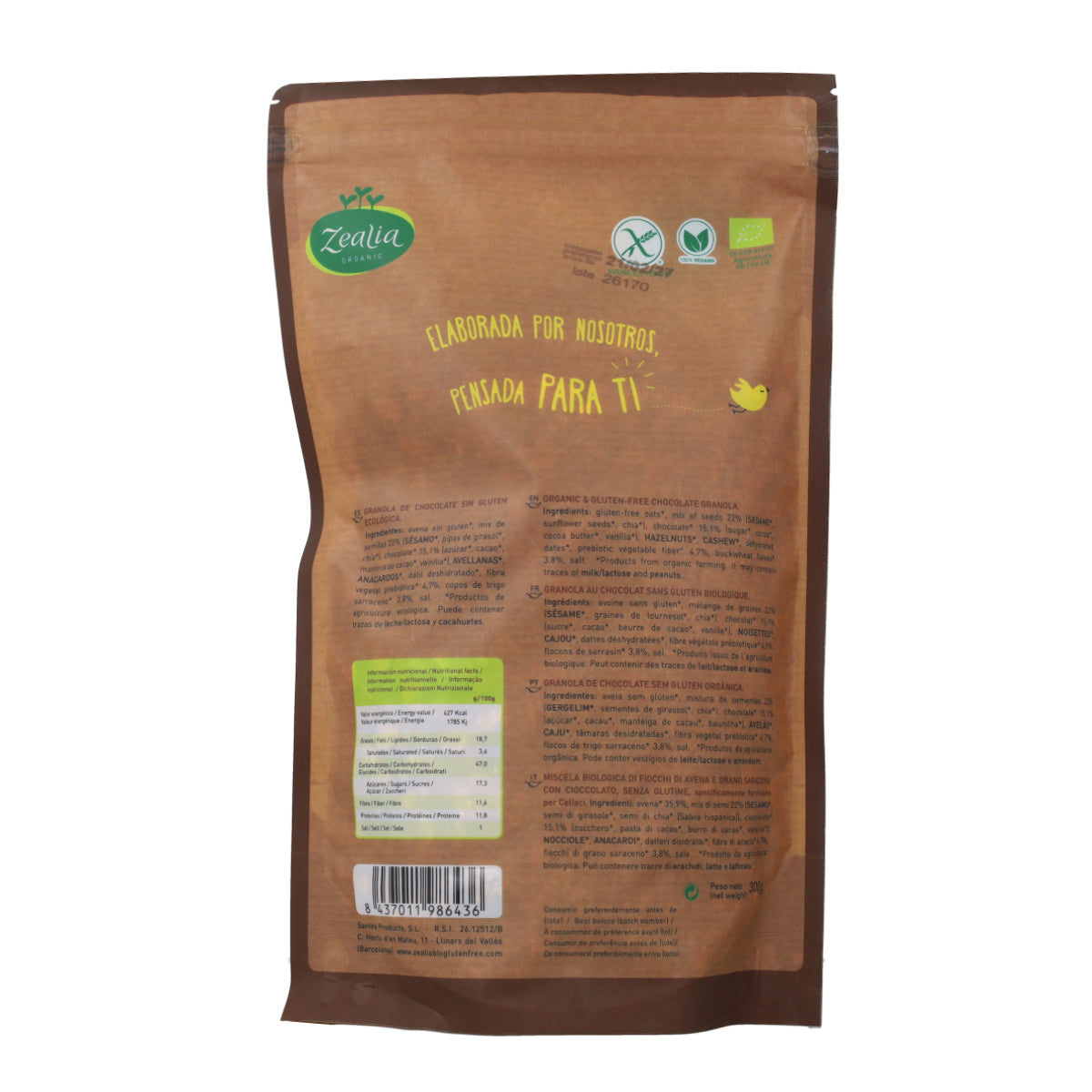 Granola al cioccolato biologico senza glutine Zealia 300 g