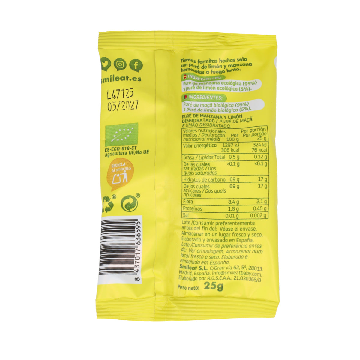 Snack biologico mela e limone 25 g, Triboo