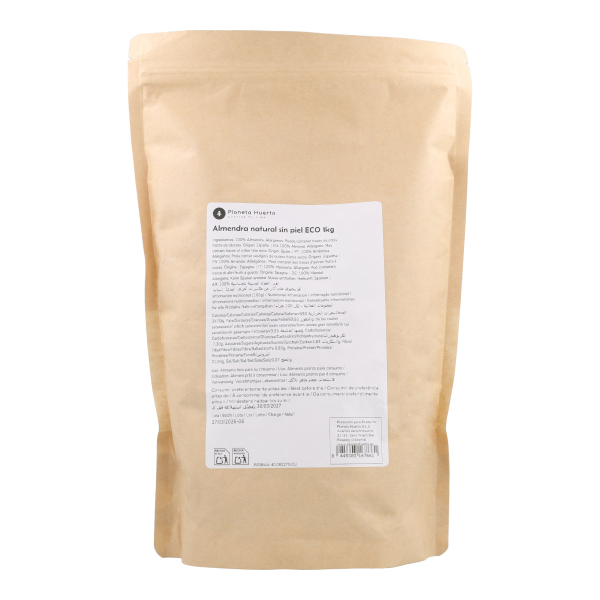 Mandorle sbollentate ECO Planeta Huerto 1 kg