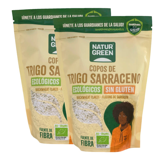 Confezioni da 2 confezioni di fiocchi di grano saraceno biologico senza glutine Naturgreen 2 confezioni da 250 g