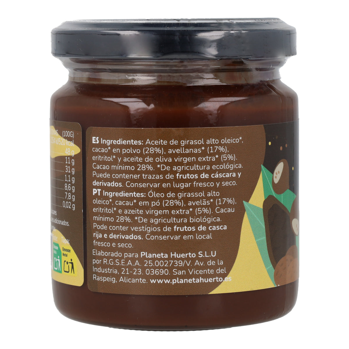 Crema di nocciole e cacao senza zuccheri aggiunti ECO Planeta Huerto 230 g