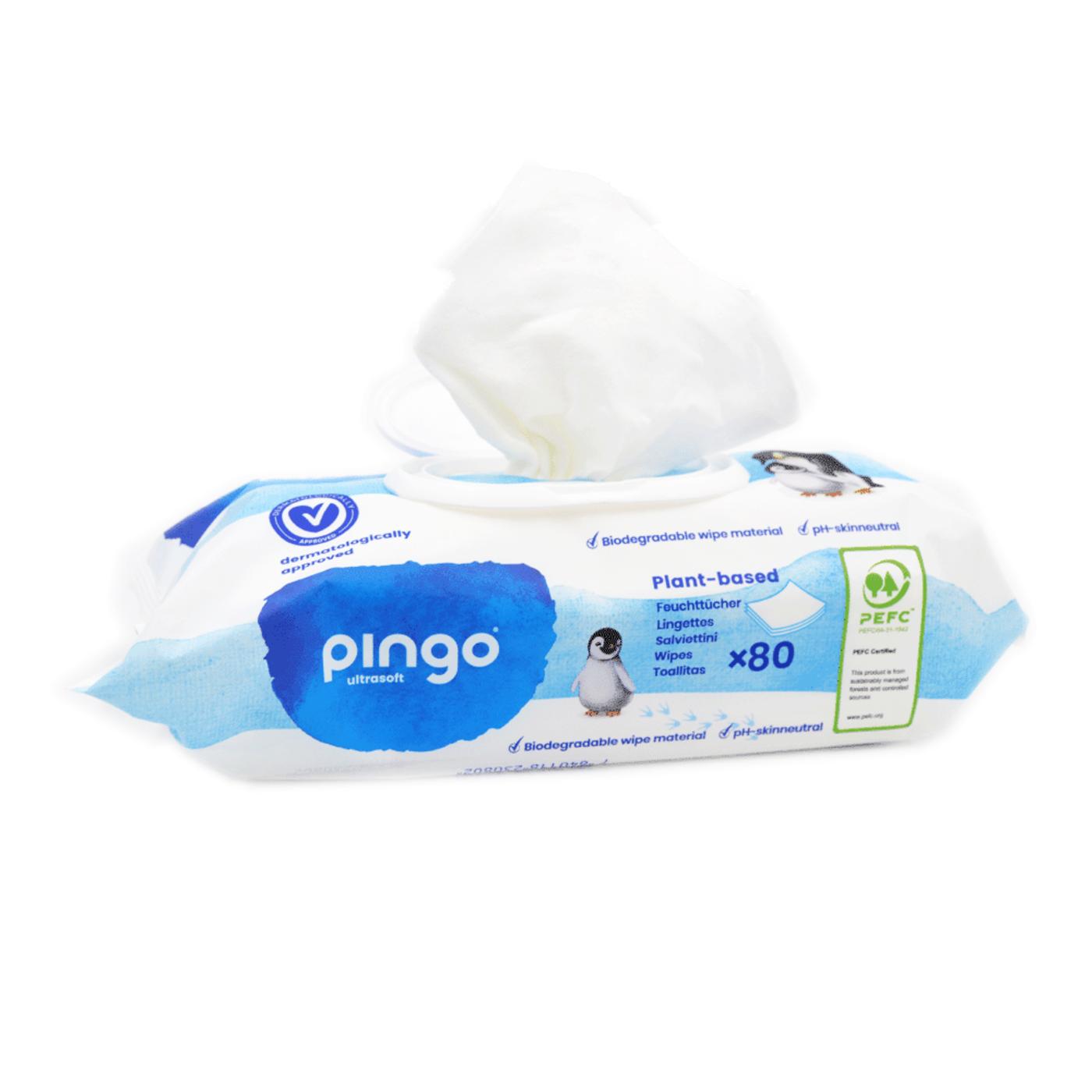 Pack 12 x Toallitas húmedas de bebé 100% biodegradables Pingo 80 uds