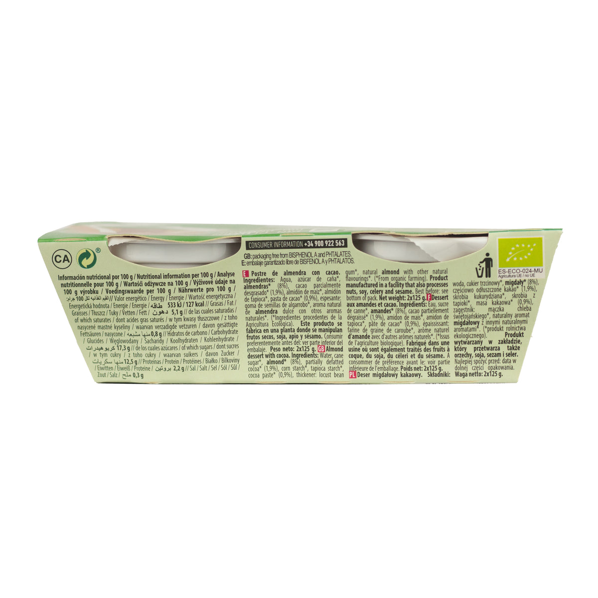 Dessert alle mandorle e cacao NaturGreen,  2 x 125 g