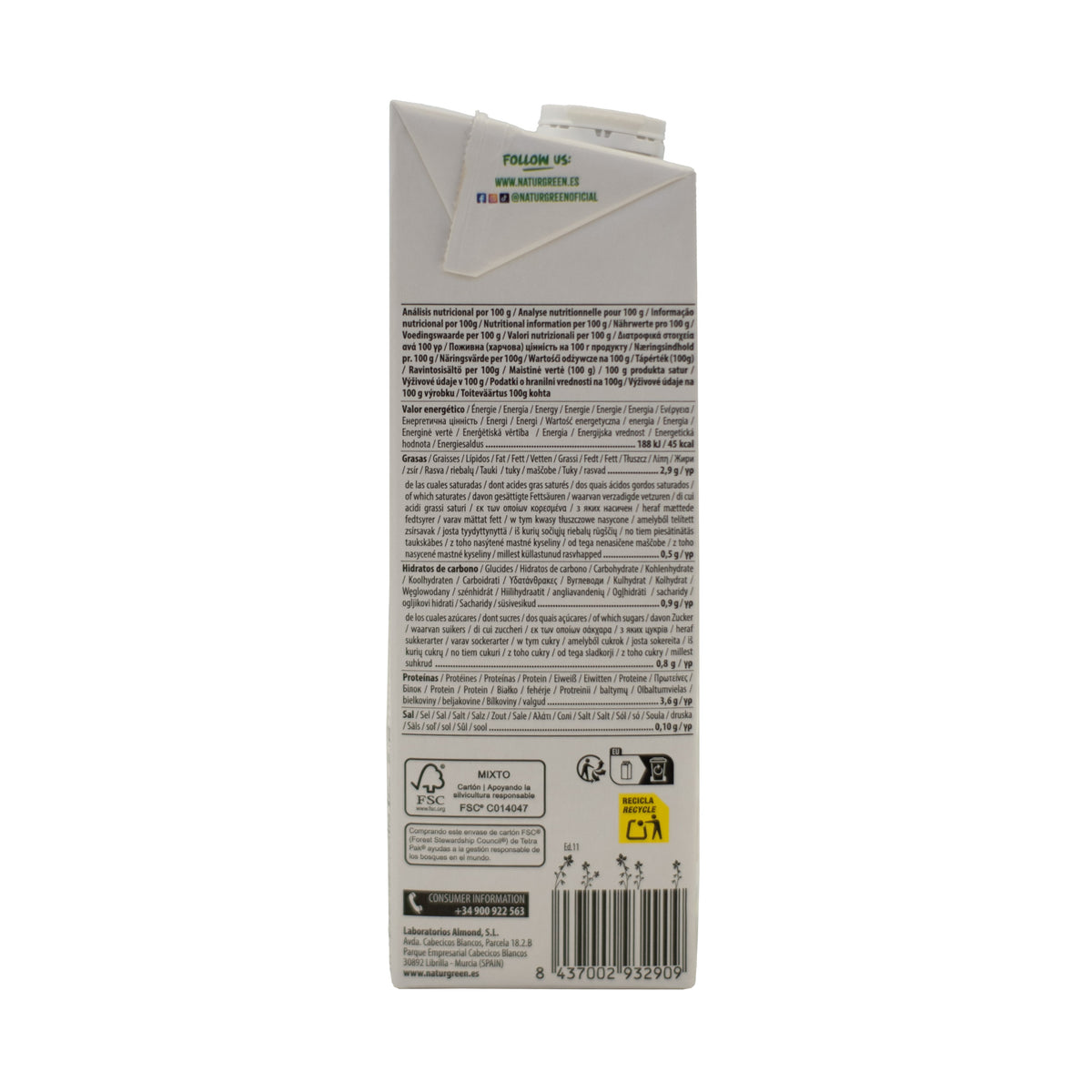 Bevanda di soia Nature senza zuccheri NaturGreen, 1 L