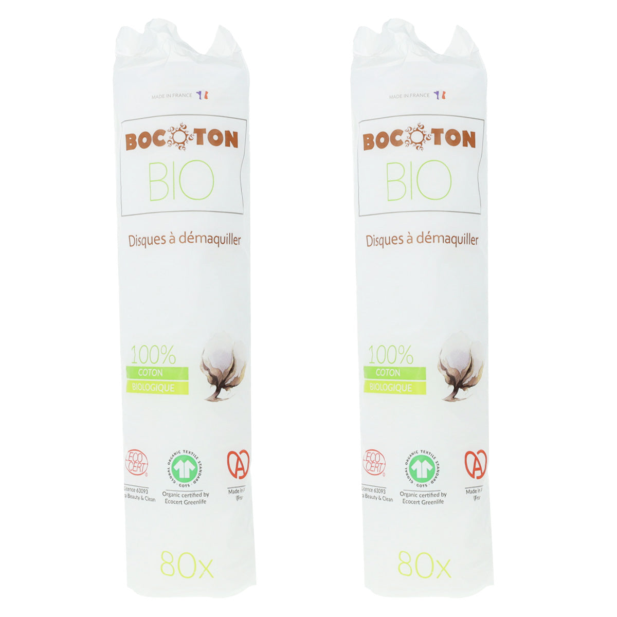 Pack PROMO 2x Discos desmaquillantes algodón Bio Bocoton 80 discos