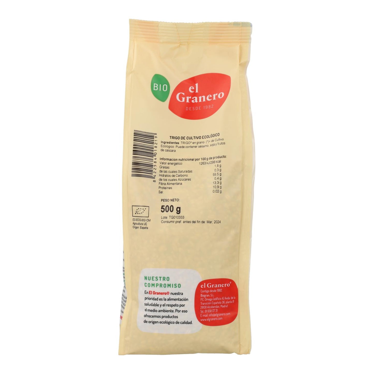 Trigo en Grano Bio El Granero, 500 g