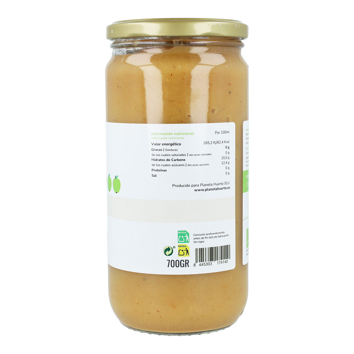 Compota de Manzana sin azúcar Eco Planeta Huerto 700 g
