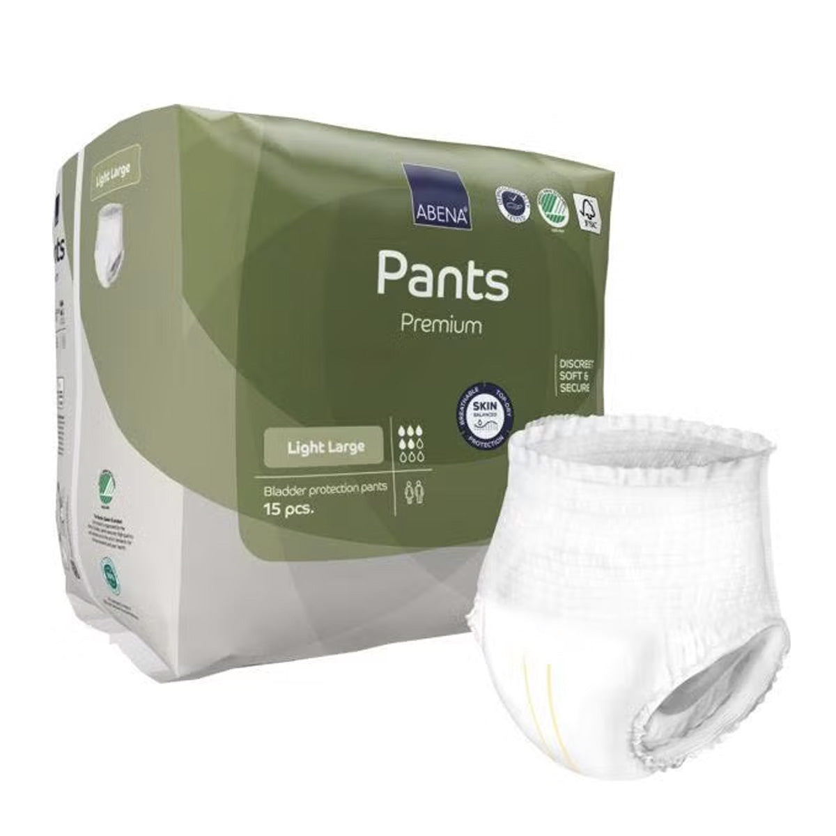 Pants Light para la incontinencia leve, Talla L, ABENA 15 uds