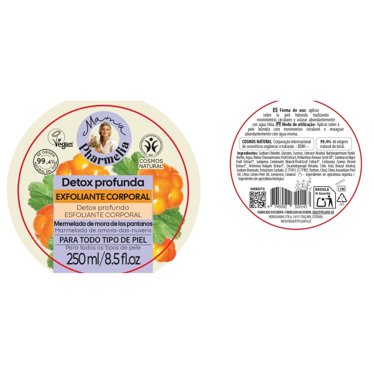 Exfoliante Corporal Detox Profunda con Mermelada de Mora de los Pantanos, Mama Pharmelia, 250ml