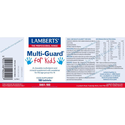 Pack 2x Multi-Guard para Niños. Vitaminas y Minerales, Lamberts, 100 tabletas masticables