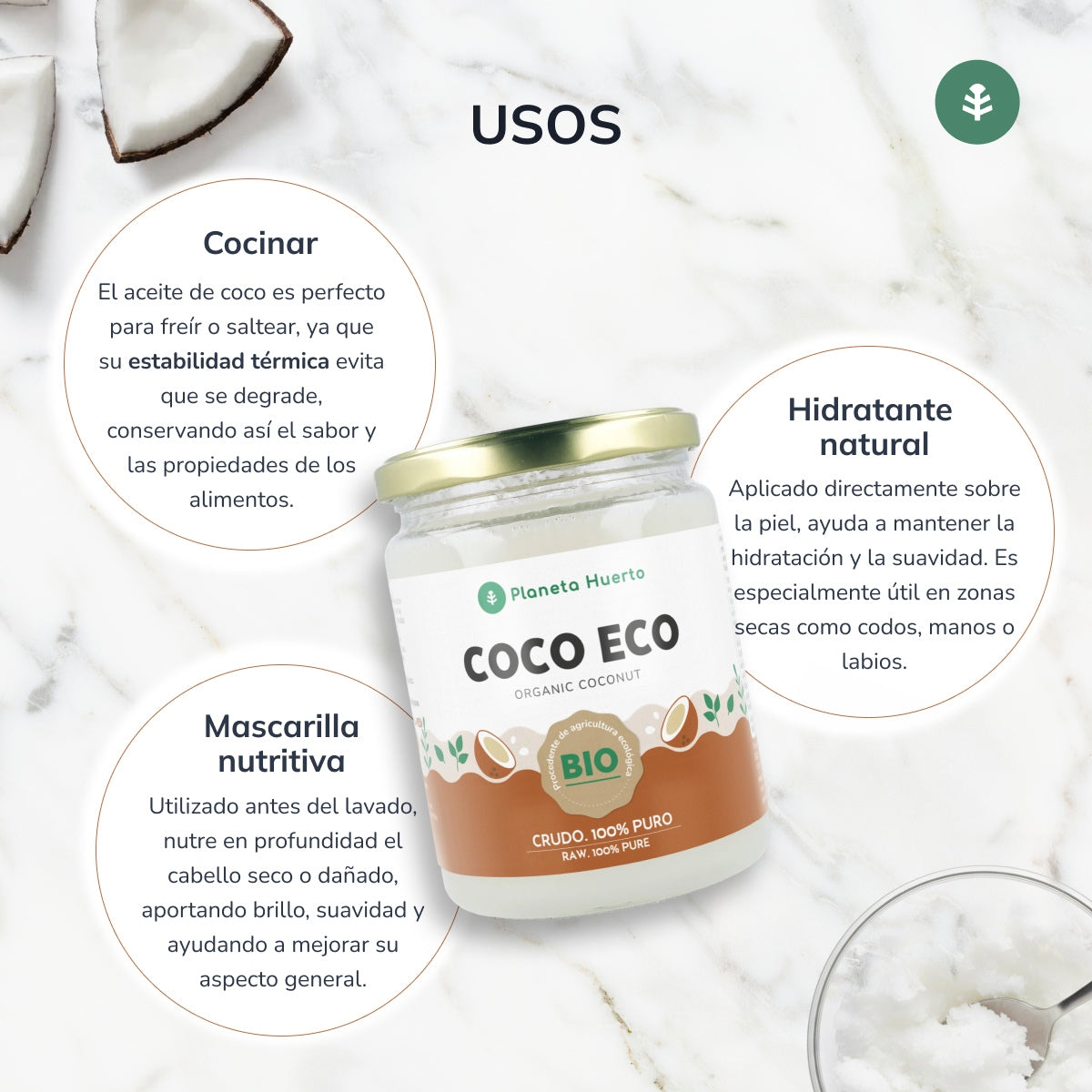 Confezione da 5 oli di cocco ECO Planeta Huerto 430 ml