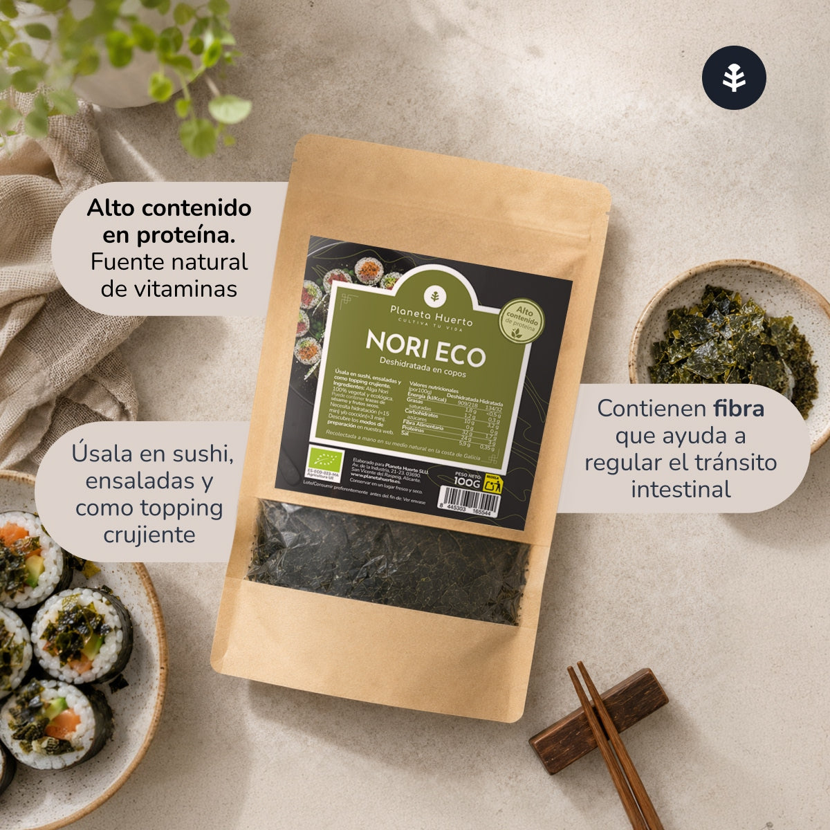 Fiocchi di alga Nori ECO Planeta Huerto 100 g