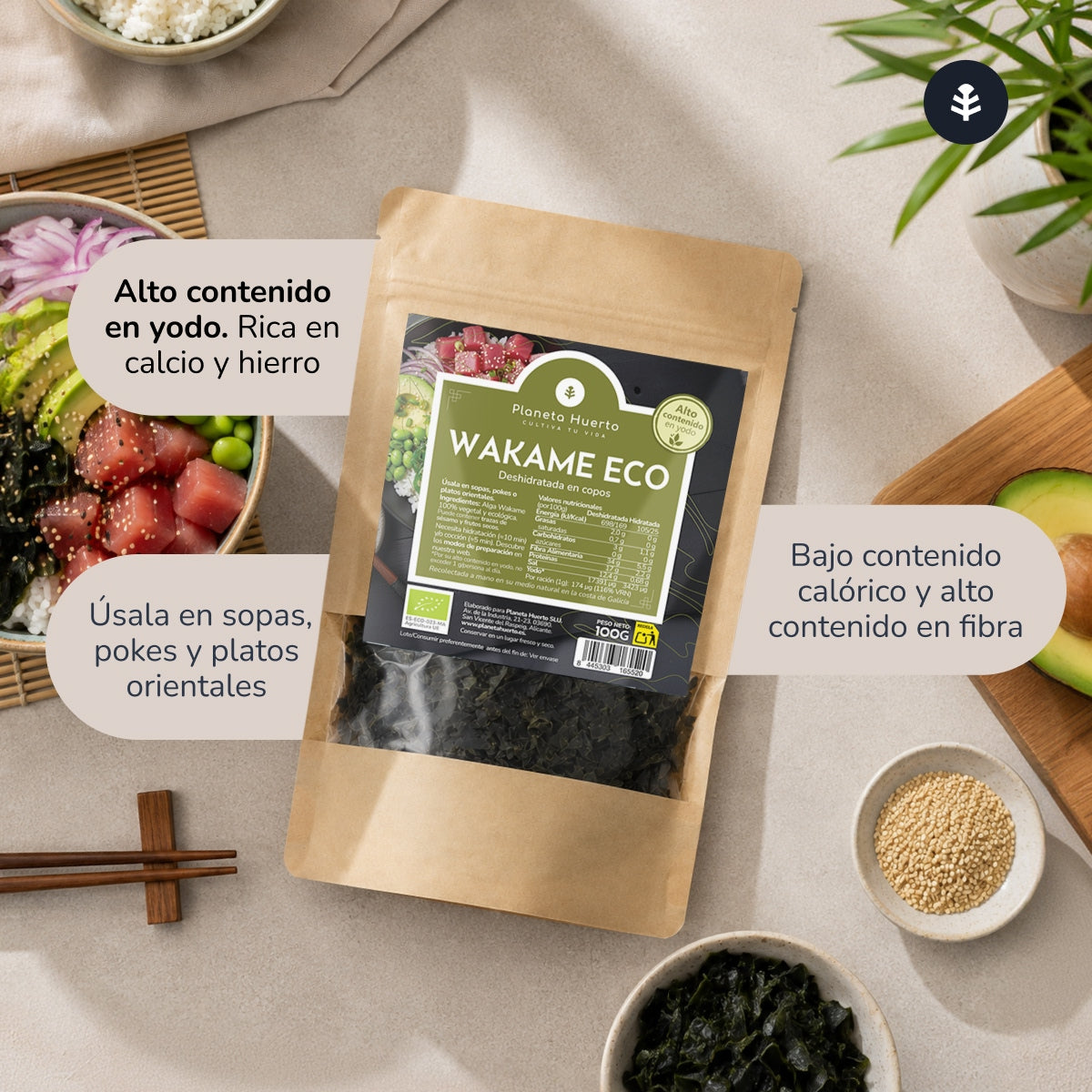 Fiocchi di alga wakame ECO Planeta Huerto 100 g