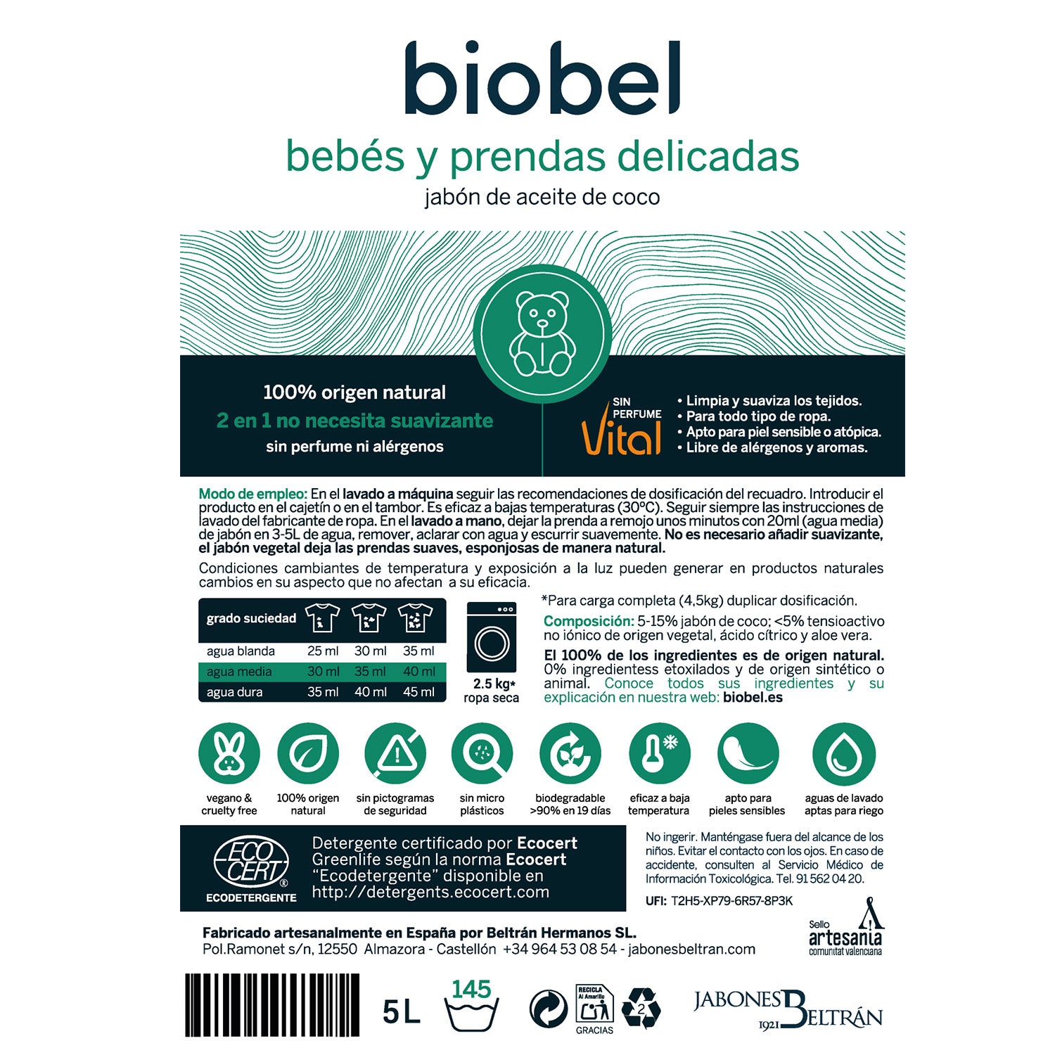 Sapone per bucato per neonati e pelli sensibili Biobel 5 L