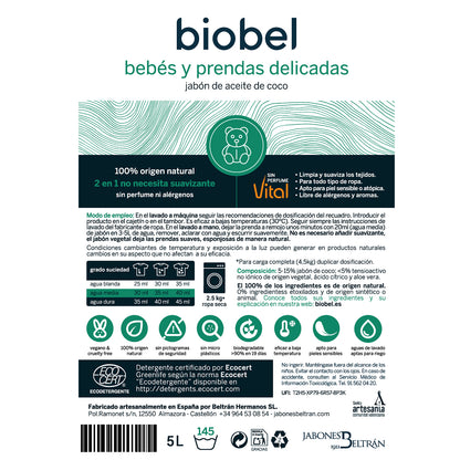 Sapone per bucato per neonati e pelli sensibili Biobel 5 L
