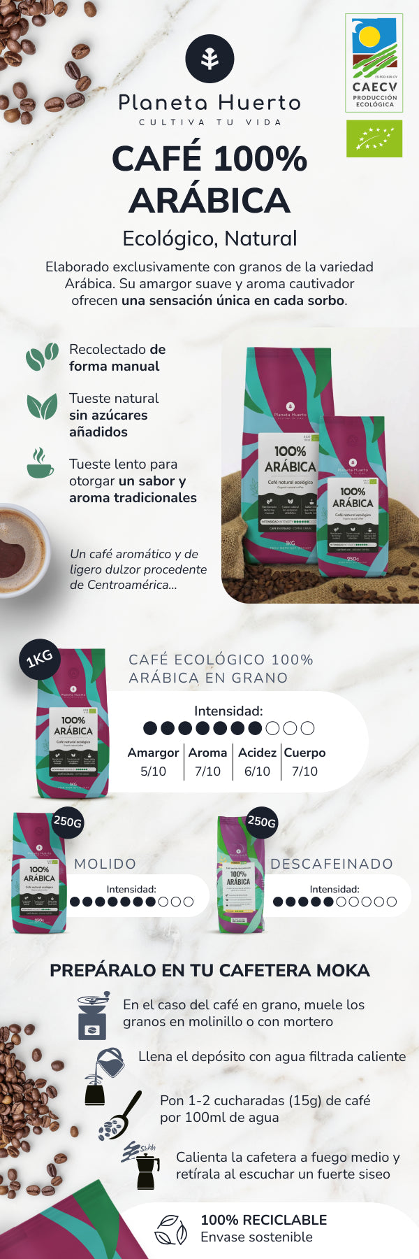 Eco 100% Arabica Caffè in grani Planeta Huerto 1 Kg