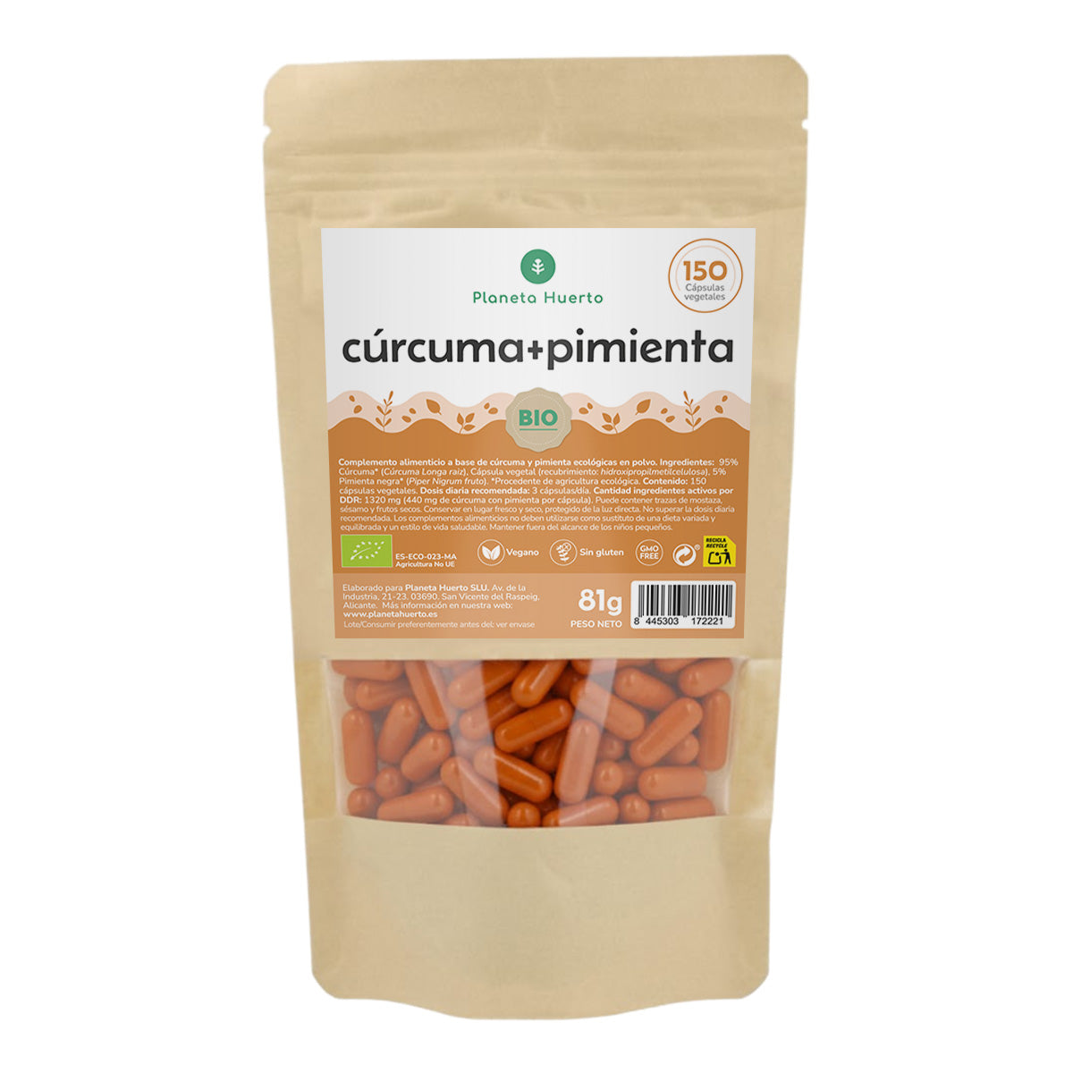 Curcuma biologica + Pepe biologico Planeta Huerto 150 capsule