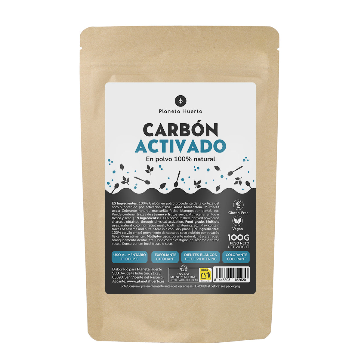 Carbone attivo vegetale in polvere Planeta Huerto 100 g