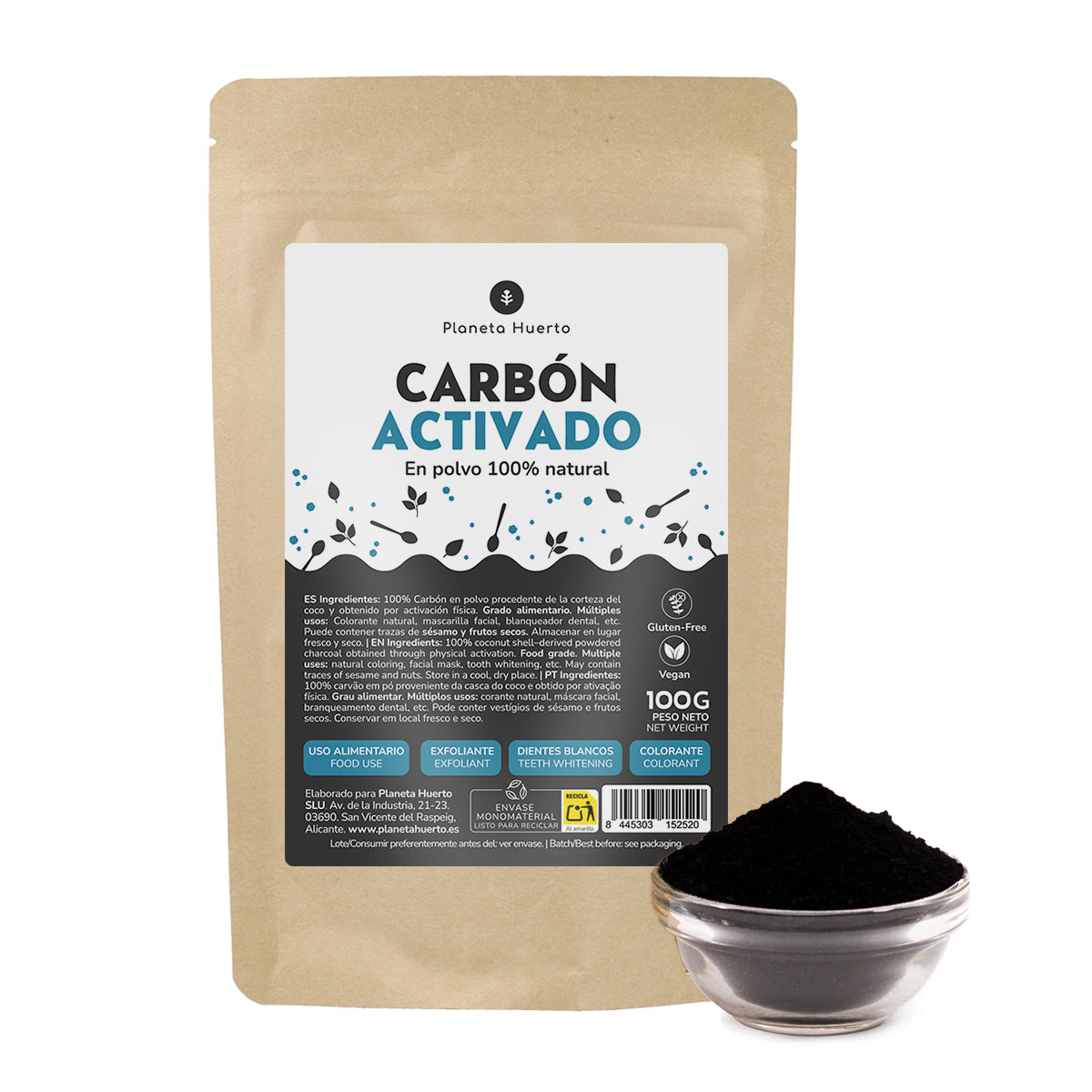 Carbone attivo vegetale in polvere Planeta Huerto 100 g