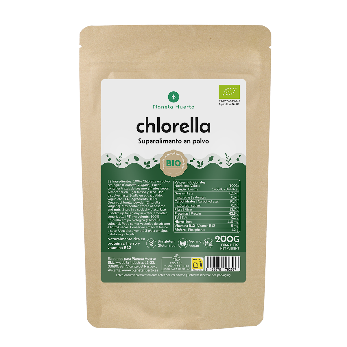 Alga clorella in polvere ECO Planeta Huerto 200 g