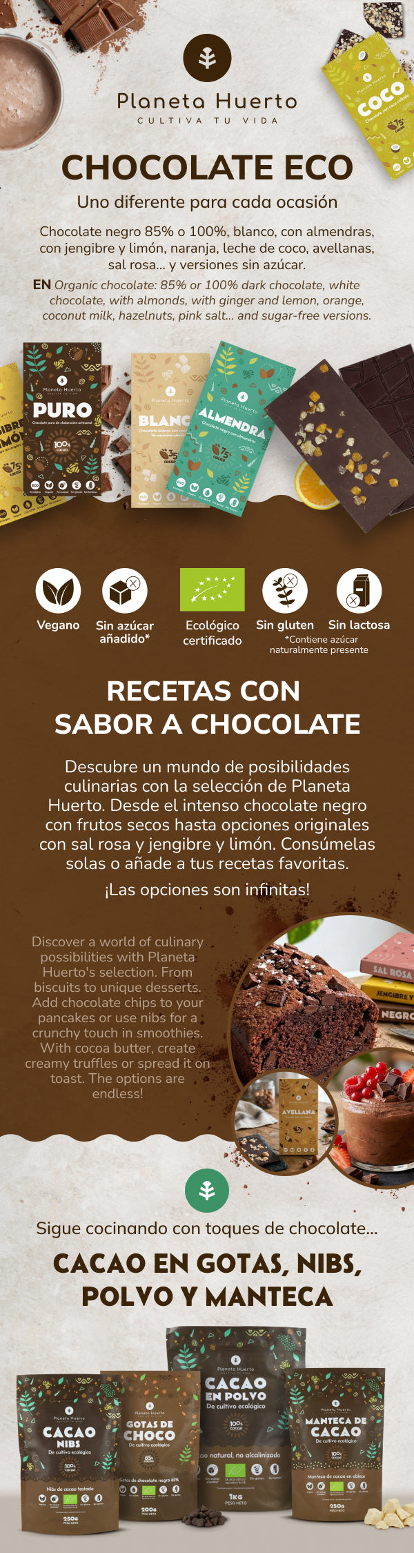 Tavoletta di cioccolato fondente 85% ECO Planeta Huerto 70 g