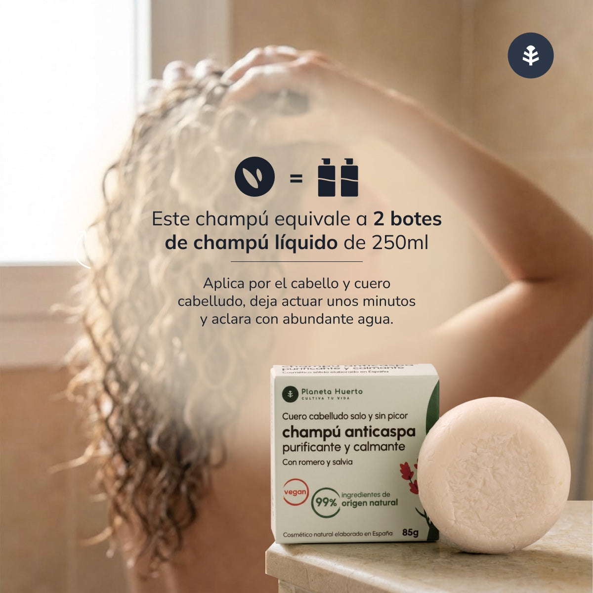 Shampoo solido antiforfora con rosmarino e salvia Planeta Huerto 85 g