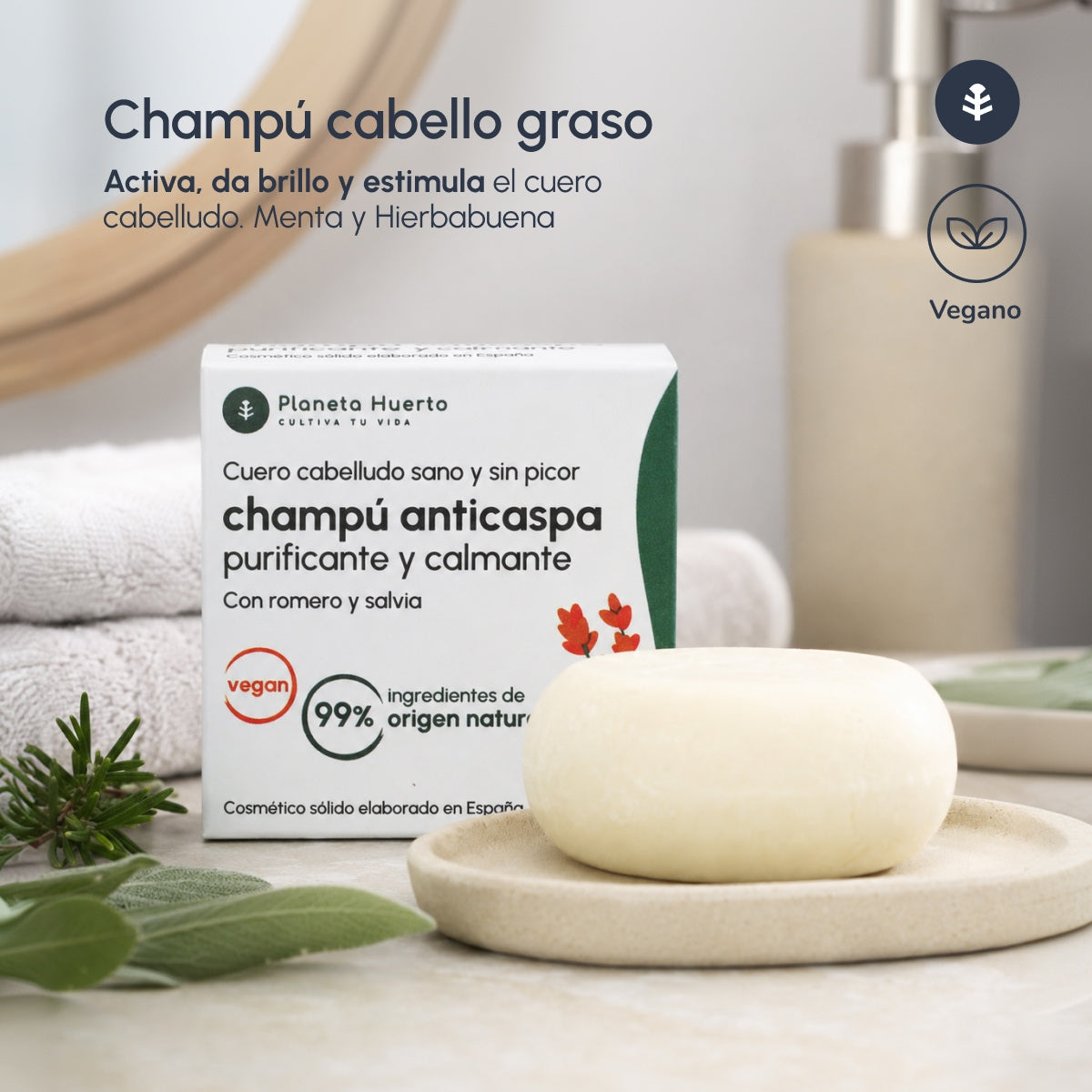 Shampoo solido antiforfora con rosmarino e salvia Planeta Huerto 85 g