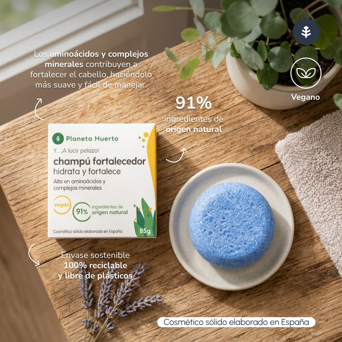 Shampoo solido rinforzante con aminoacidi Planeta Huerto 85 g