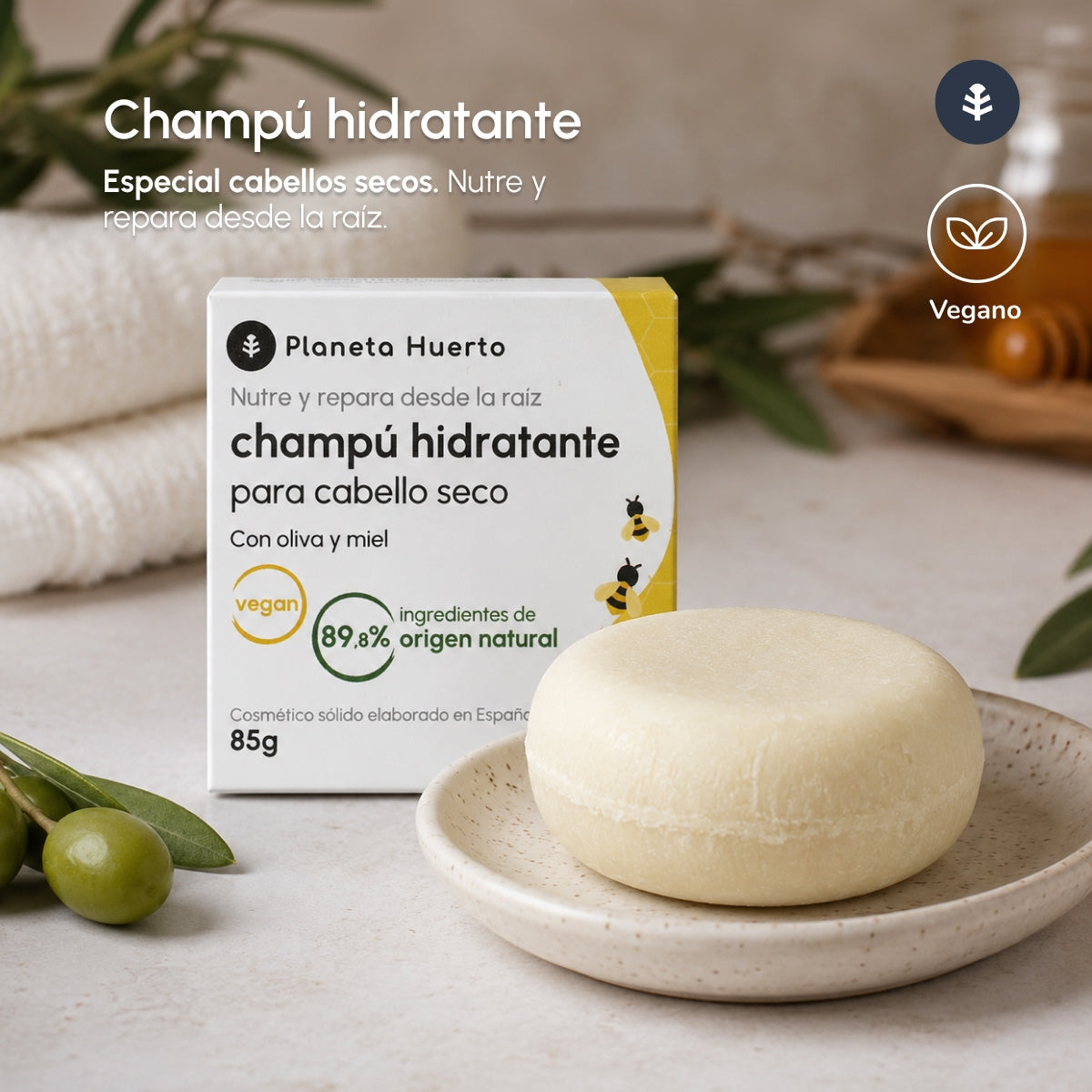Planeta Huerto Olive & Honey Shampoo solido idratante 85 gr