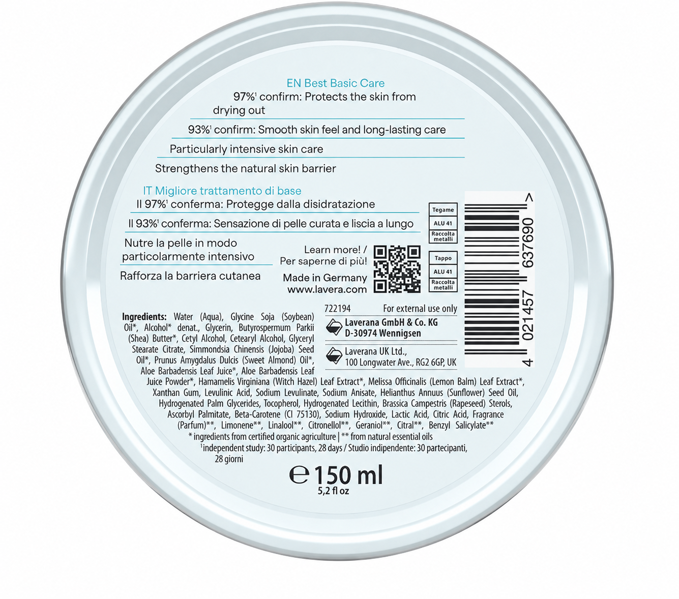 Crema viso e corpo Sentitiv Bio Lavera 150 ml